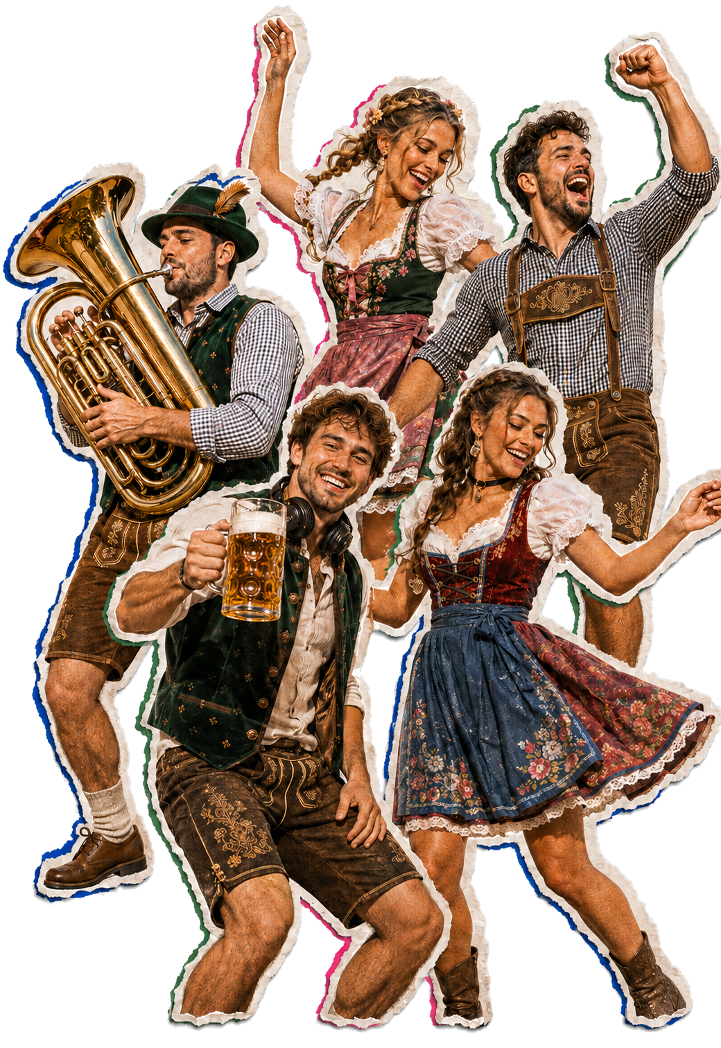 Oktoberfest partygoers, DJ and live brass musician